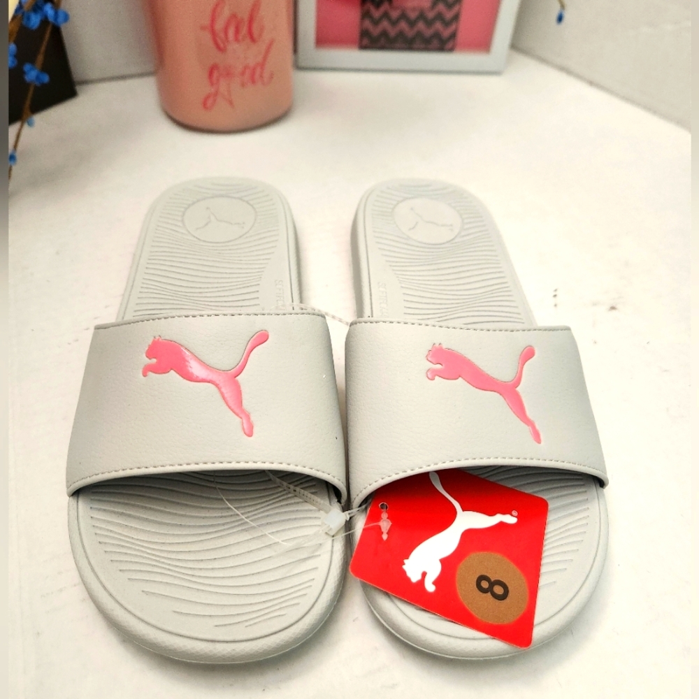 Puma Slides Women's Size 8 Cool Cat2.0 Glacial Gray Passionfruit/Light Gray/Pink